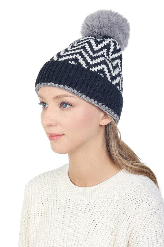 Chevron Pom Hat - Black