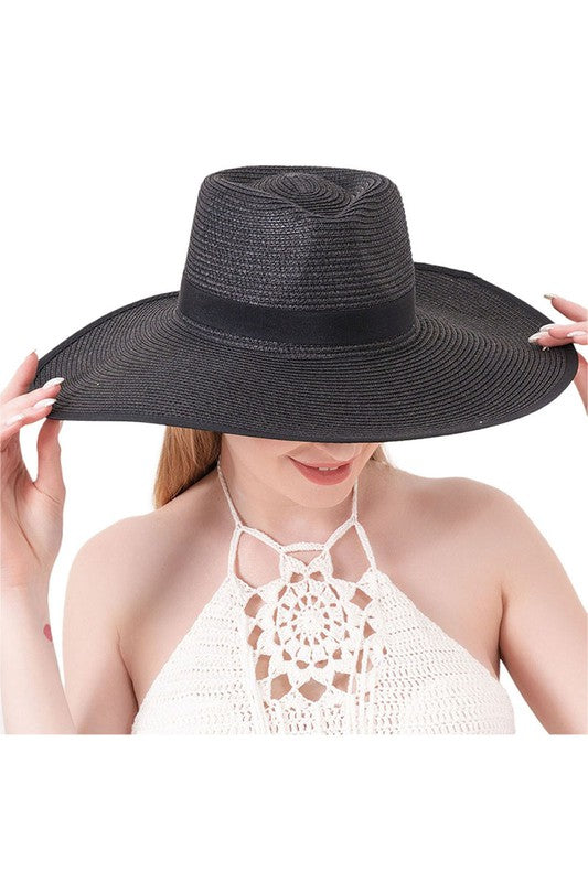 Straw Floppy Hat - Black