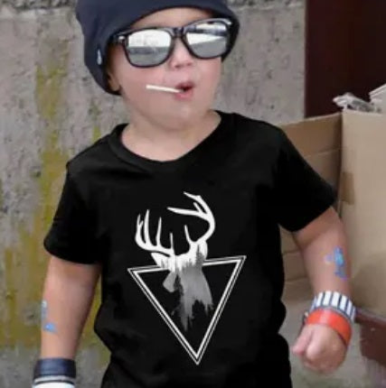 Kid's Buck Hunting Graphic Tee - Black