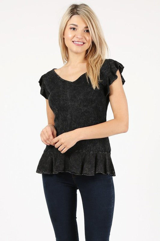 Ruffle Sleeveless Top - Black