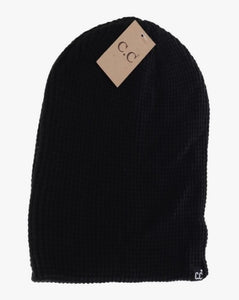 CC Waffle Knit Slouch Beanie - Black