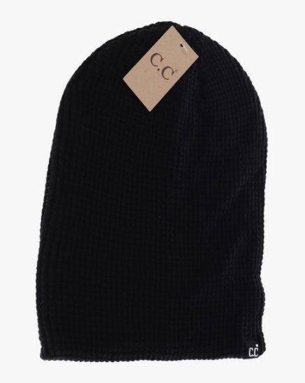 CC Waffle Knit Slouch Beanie - Black