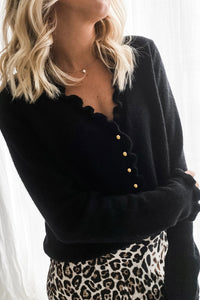Black V-Neck Frilled Cardigan