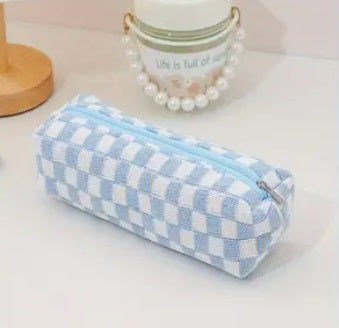 Blue Checkered Pencil Case