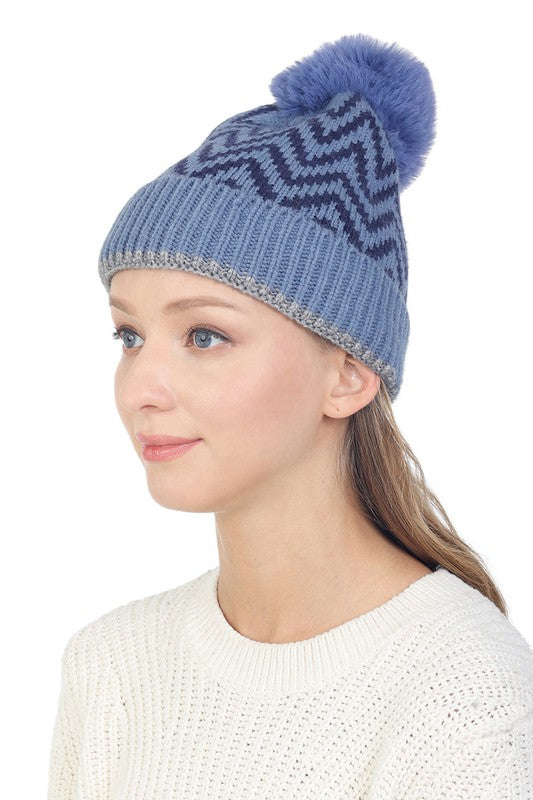 Chevron Pom Hat - Blue