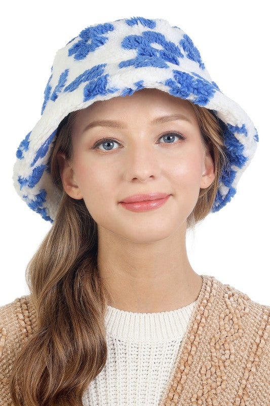 Daisy Fuzzy Bucket Hat - Blue