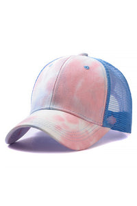 Tie Dye Ponytail Baseball Cap - Blue & Pink