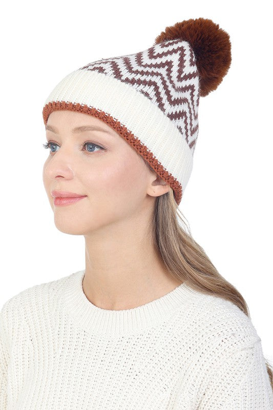 Chevron Pom Hat - Brown