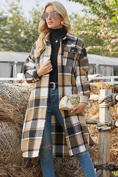 Brown & Black Plaid Long Shacket