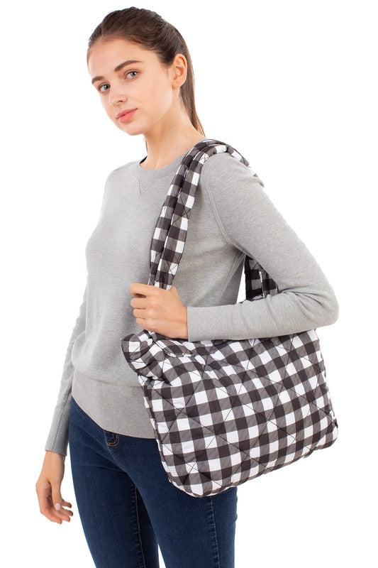 Buffalo Plaid Tote Bag - Black/White