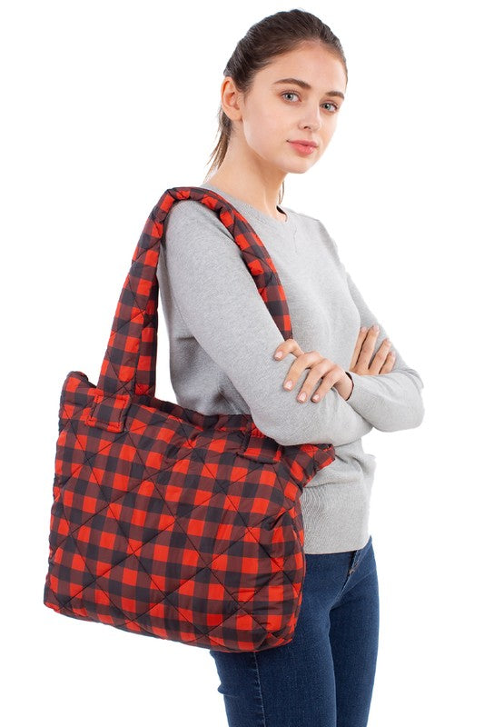 Buffalo Plaid Tote Bag - Red/Black