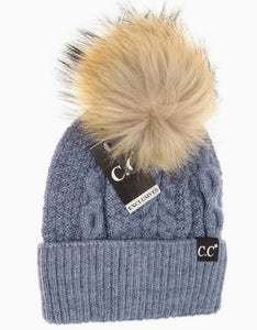 C.C. Exclusive Ribbed Cuff Fur Pom - Denim