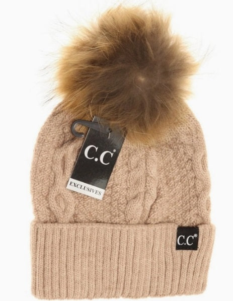 C.C. Exclusive Ribbed Cuff Fur Pom - Rose