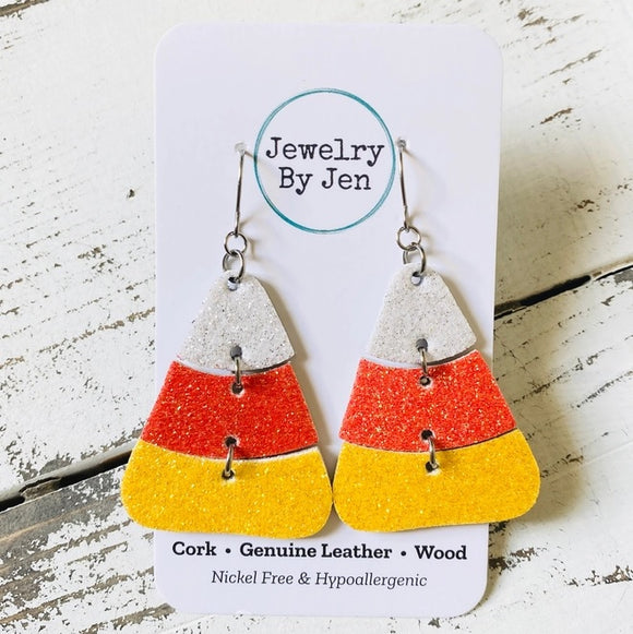 Candy Corn Glitter Earrings