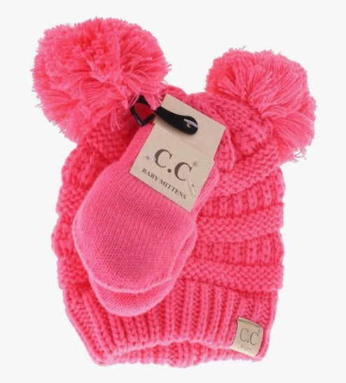 CC Baby Pom w/ Mittens Set - Candy Pink
