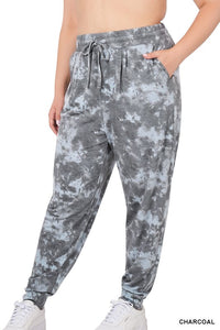 Curvy Tie Dye Joggers - Charcoal