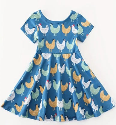 Girl's Chicken Print Summer Dress