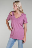 Distressed V-Neck Tee - Rose