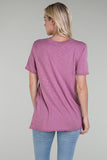 Distressed V-Neck Tee - Rose