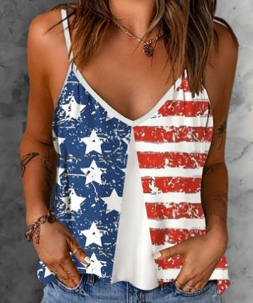 Flag Print V-Neck Tank