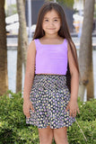 Girl's 2 Piece Set with Floral Skirt & Ribbed Tank