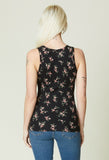 Ribbed Floral Print Tank - Black