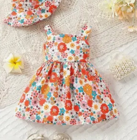 Baby Girl Floral Dress w/ Sun Hat
