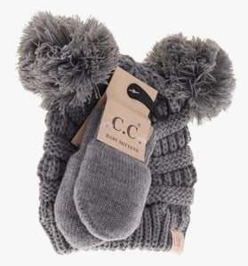 CC Baby Pom w/ Mittens Set - Gray