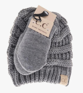 CC Baby Beanie w/ Mittens Set - Gray