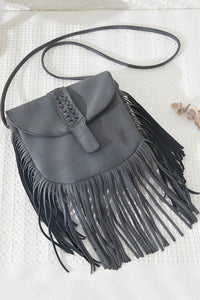 Tassel Crossbody Bag w/ Snap  - Grey