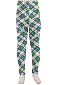 Girl's Green & Blue Plaid Leggings