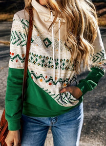 Green Geometric Print Hoodie