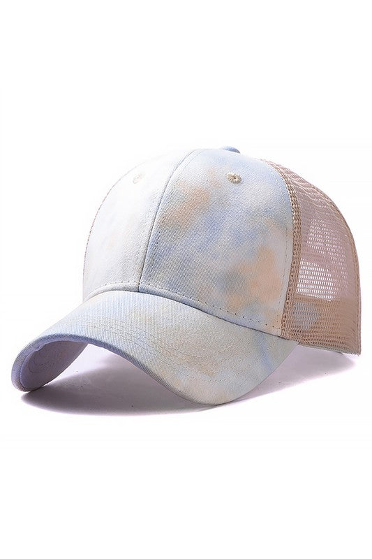 Tie Dye Ponytail Baseball Cap - Khaki