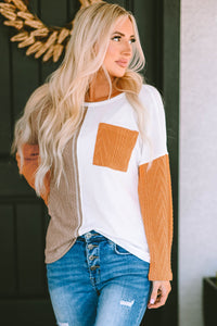 Orange Colorblock Pocket Long Sleeve