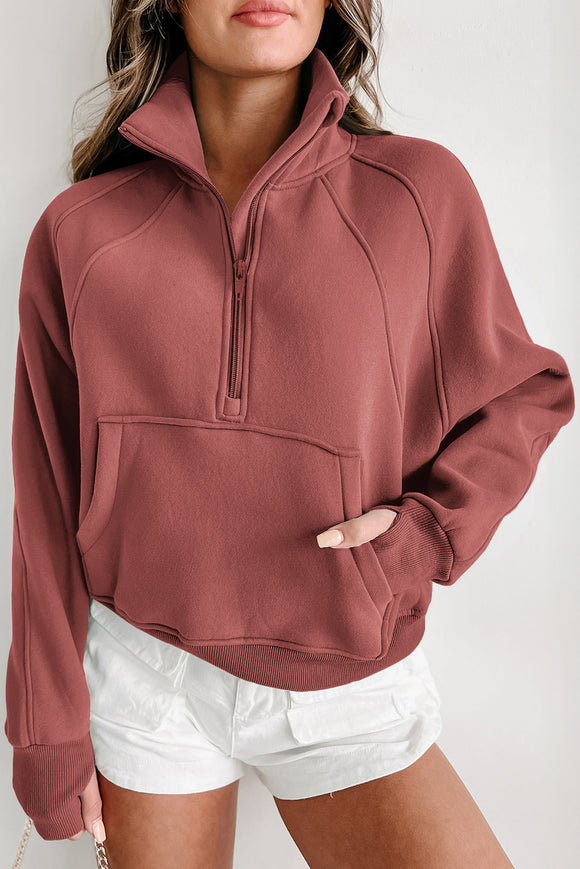 Crop Half-Zip Pullover - Red