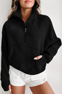 Crop Half-Zip Pullover - Black