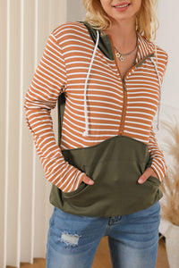 Burnt Orange & Olive Striped Hoodie