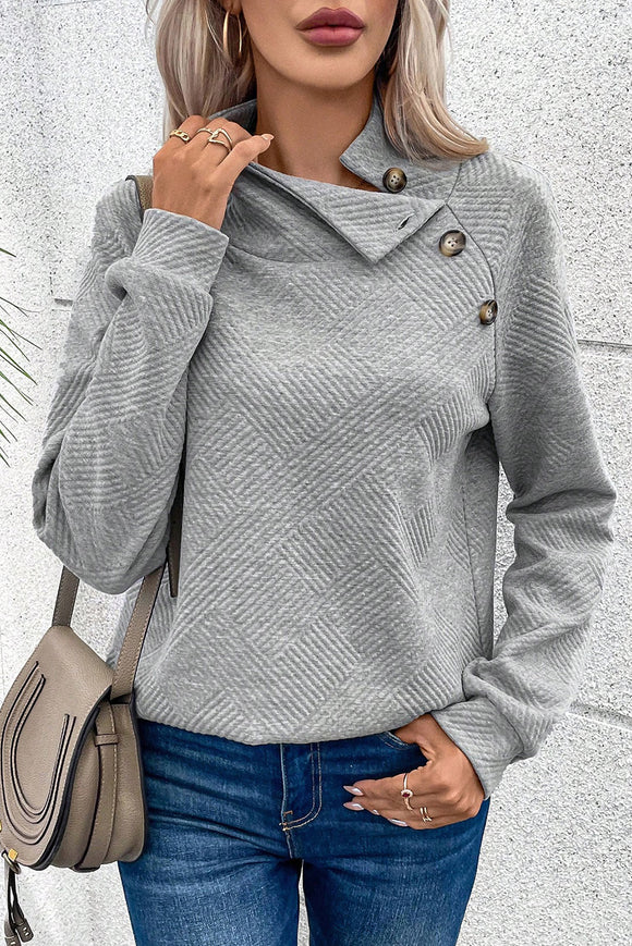 Asymmetric Button Pullover - Gray