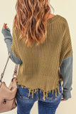 Brown Distressed Crop Sweater