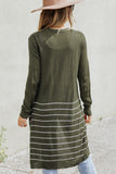 Green Open Front Striped Cardigan