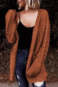 Woven Knit Cardigan w/ Pockets - Brown