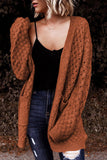 Woven Knit Cardigan w/ Pockets - Brown