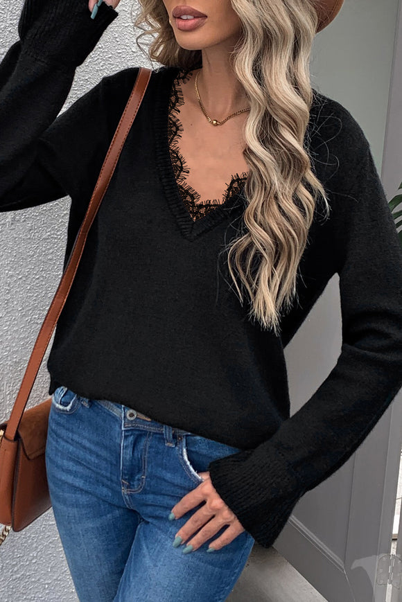 Black V-Neck Knit Sweater