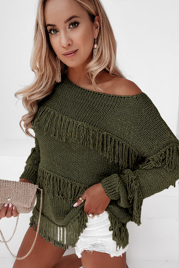 Green Boho Tassel Sweater