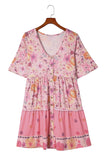Pink Hibiscus Floral Print Ruffle Mini Dress