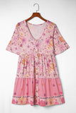 Pink Hibiscus Floral Print Ruffle Mini Dress