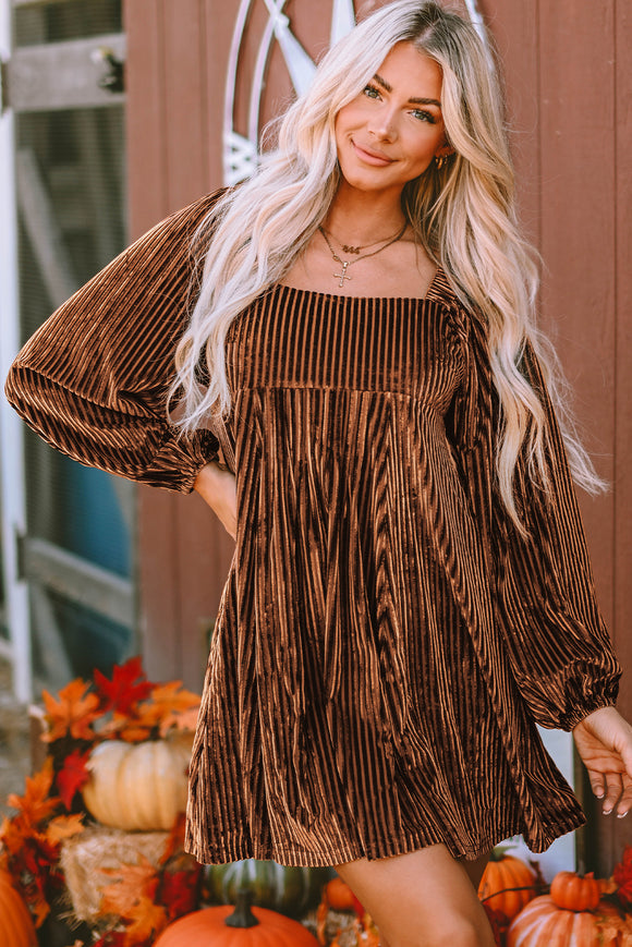 Brown Velvet Babydoll Dress