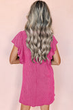 Pink Textured Ruffled Flutter Sleeve Mini Dress