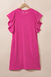 Pink Textured Ruffled Flutter Sleeve Mini Dress