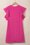 Pink Textured Ruffled Flutter Sleeve Mini Dress
